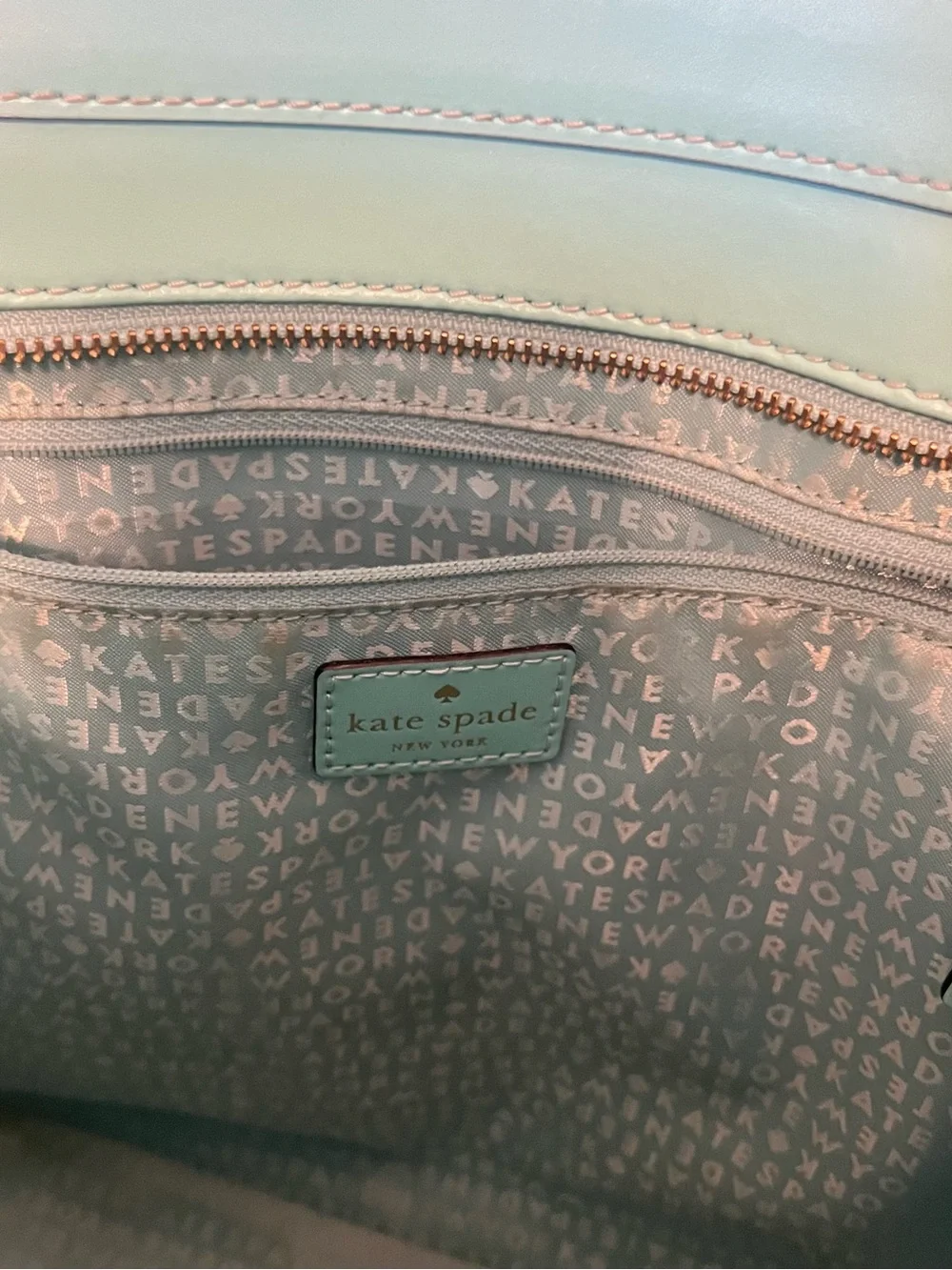 kate spade Turquoise Leather Tote with Logo Charm